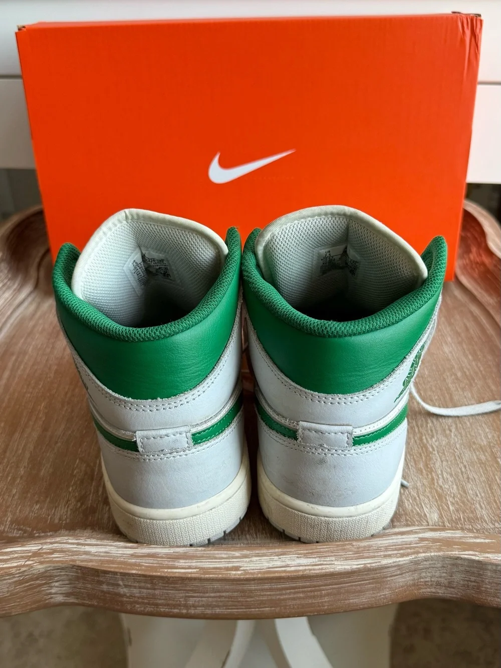 Jordan Men’s High-Top Sneakers - White & Green Accents | Size 7.5